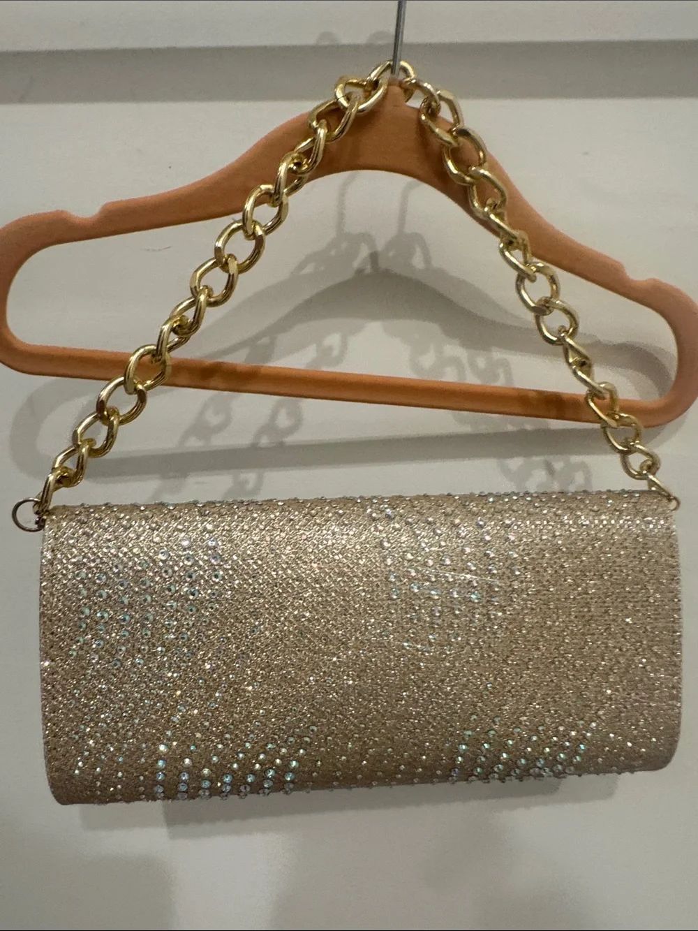 Jessica McClintock Gold Crystal-Embellished Chain Clutch